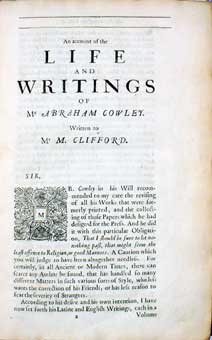 Sprat's "An Account of the Life and Writings of Mr Abraham Cowley"