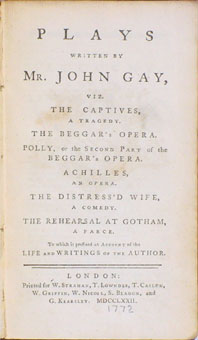 Titlepage of "Plays Written by Mr. John Gay" (1772)