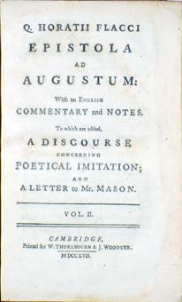 Titlepage of Hurd's "Epistola ad Augustum" (1757)