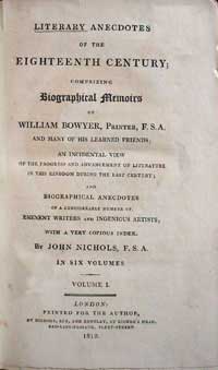 Nichols' "Literary Anecdotes of the Eighteenth Century"