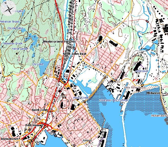 Topographical map of Saint John