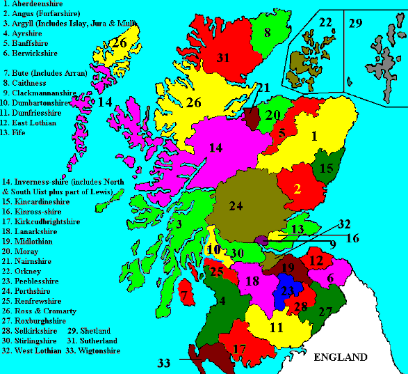 map of Scotland showing counties