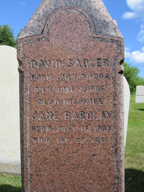 closeup of text on David Sadler headstone