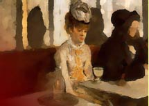 digitally altered pic of Degas' "absinthe drinker"